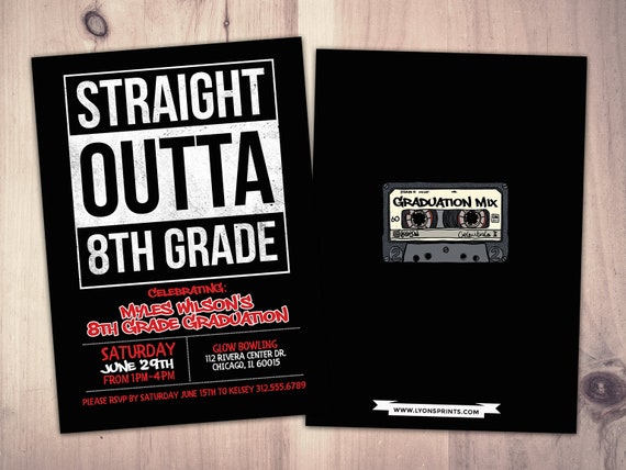 Straight outta, graduation party, Hip Hop, 90s party, birthday invitation, 8th grade grad, Graffiti, birthday, graduation, digital files Il_570xn