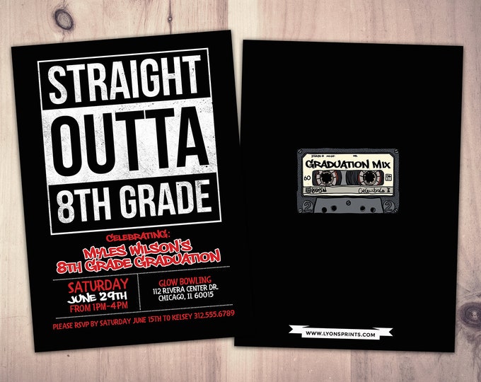 Straight outta, graduation party, Hip Hop, 90s party, birthday invitation, 8th grade grad, Graffiti, birthday, graduation, digital files