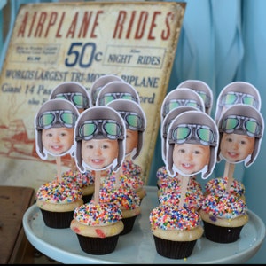 Photo Cupcake Toppers Digital File, Aviator, airplane birthday, vintage airplane,Birthday Party, first birthday , 1st, Airplane, party decor