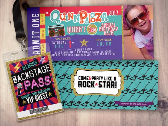 Rock Star-Concert ticket birthday invitation- girl birthday invitation- pop star birthday invitation-music birthday invitation Il_570xn