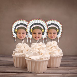 Photo Cupcake Toppers, Digital File, Indian, chief, western,, first birthday, Thanksgiving, pow wow, party, birthday, western image 9