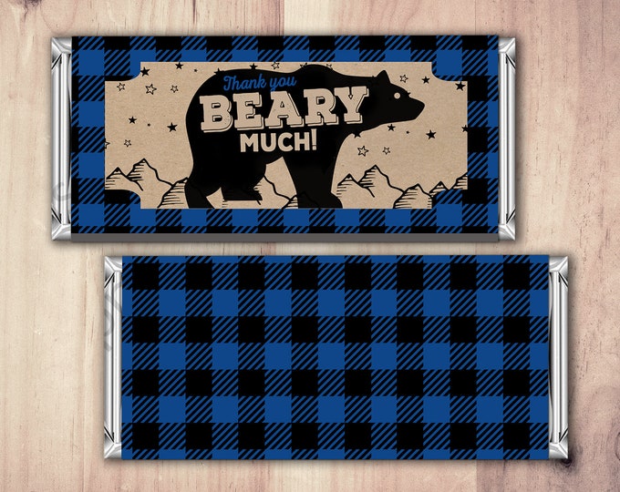 Birthday Candy Bar Wrapper – lumberjack, bear  – Party Favors- shower favor, printable, lumberjack baby shower, woodland, birthday favor