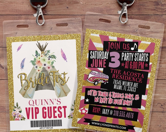 VIP pass, Teepee Birthday Invitation, ticket invitation, pow wow, BOHO, Tribal, first birthday, 1st birthday, Gold glitter, music festival