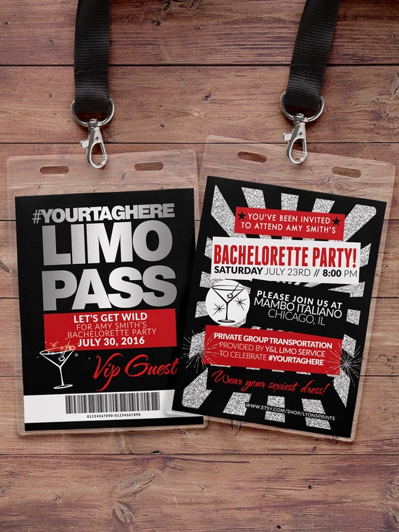 VIP PASS, Limo pass, Bachelorette party, 21st birthday, backstage pass, cocktail party, birthday invitation, wedding, bachelor, party bus Il_570xn