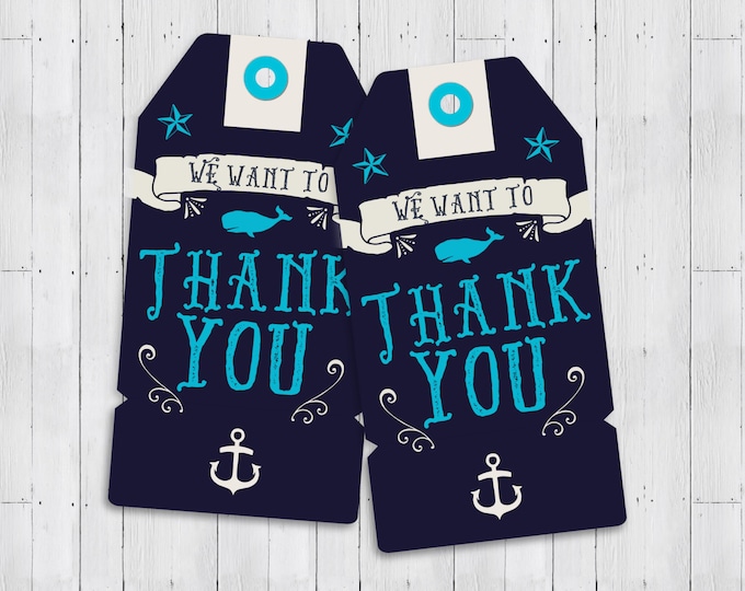 Nautical Baby Shower, thank you- Ahoy It's A Boy - favor tag - Coed shower - Personalized invitation- Baby Shower invitation, couples shower