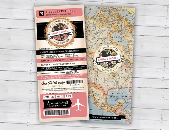 PASSPORT and TICKET birthday invitation, travel birthday party invitation, retirement party, going away party, travel, Digital files only Il_570xn