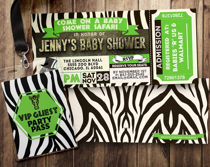 Ticket invitation, Safari, baby shower, baby shower, Zoo, animal print, animals, ,safari birthday, Animal print invite, safari invitation