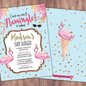 Baby Shower, Flamingo invitation, Flamingo party, pool party invitation, birthday invitation, pink gold invitation, glitter invitation,