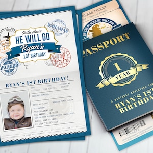Passport and ticket birthday invitation, travel birthday party invitation, retirement party, going away party, travel, Digital files only