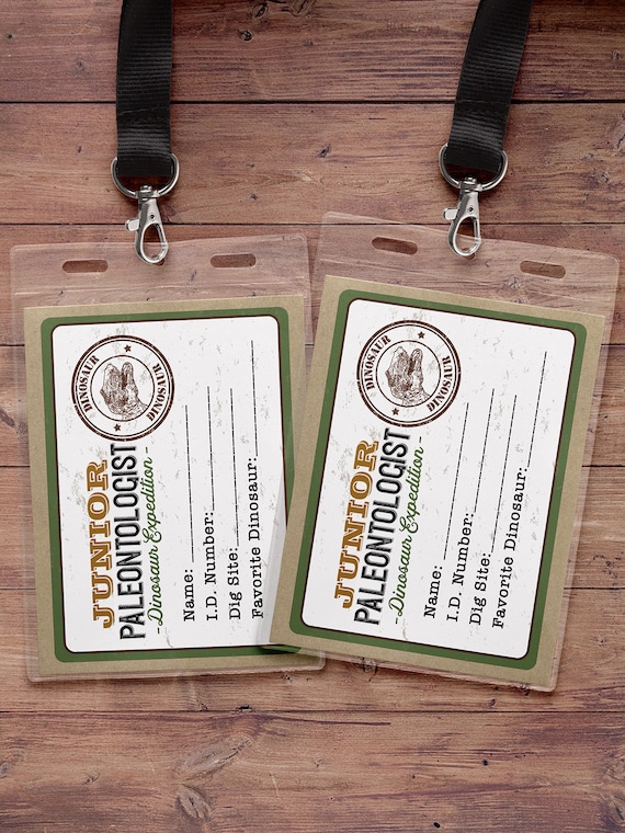 Dinosaur Dig Party name badge, Dinosaur Birthday, Dino Skeleton and Bones - Archaeologist, Fossil, paleontologist, ID card Il_570xn