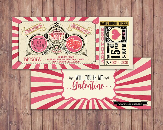 Galentine's Day Invite / Retro Invite / Galentines / Valentines Day  / Game night, Game party, Valentine's, Valentine's Day