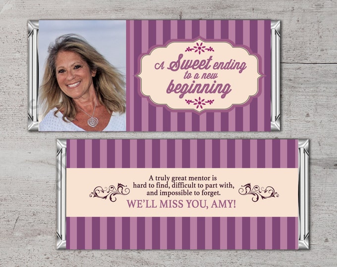 Retirement Candy Bar Wrapper, Printable Digital File,Candy Bar, purple stripes, retirement party, party favor, gift, thank you
