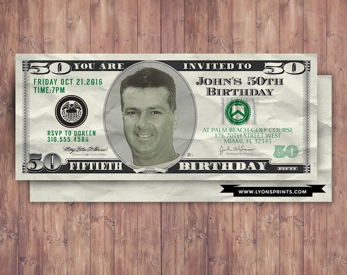 ANY AGE, money, invitation, 21st, 30th, 40th, 50th, 60th, 70th, Surprise Birthday Party Invitation, adult birthday,