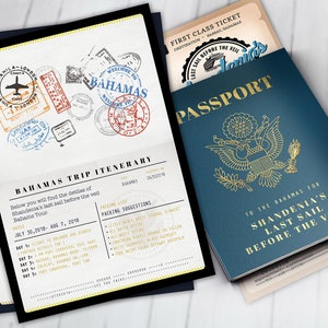 Passport and ticket birthday invitation, travel birthday party invitation, cruise invitation, Bahamas, Digital files only image 4