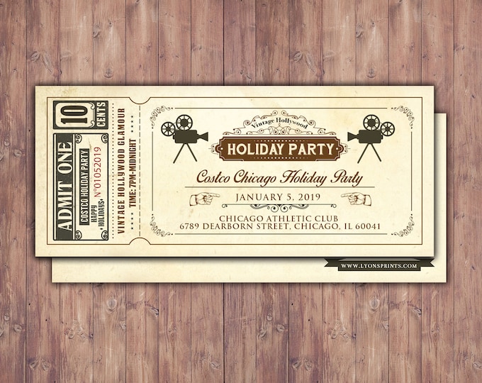 Holiday party invite, New Years Invitation, Christmas party Invitation, Vintage cinema ticket, Corporate party invite, Holiday invite