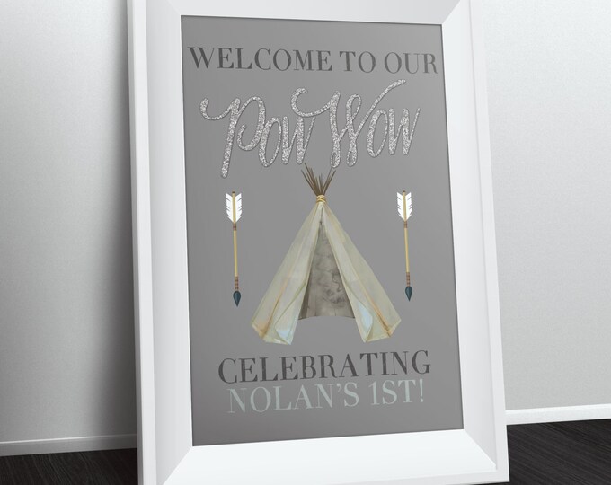 Welcome sign, TEEPEE Baby Shower, Indian Baby shower poster, baby shower,boy, arrow, pow wow, BOHO, Digital file only