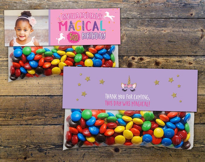 Unicorn candy favor, digital file only, Unicorn candy toppers treat topper, birthday party favor, girl birthday favor