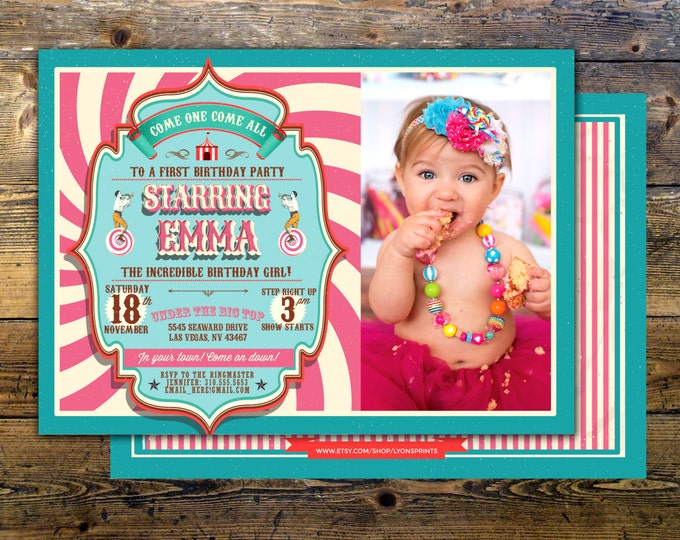 First Birthday- circus ticket-carnival ticket invitation - vintage circus, retro, ticket invitation, carnival, circus birthday invitation