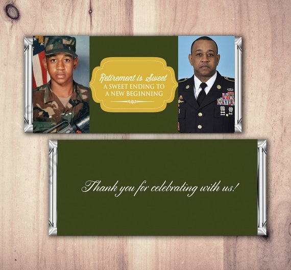 Military Retirement Candy Bar Wrapper, Candy Bar, retirement party, party favor, thank you,Army, Navy, Marines, Soldier, Digital file Il_570xn