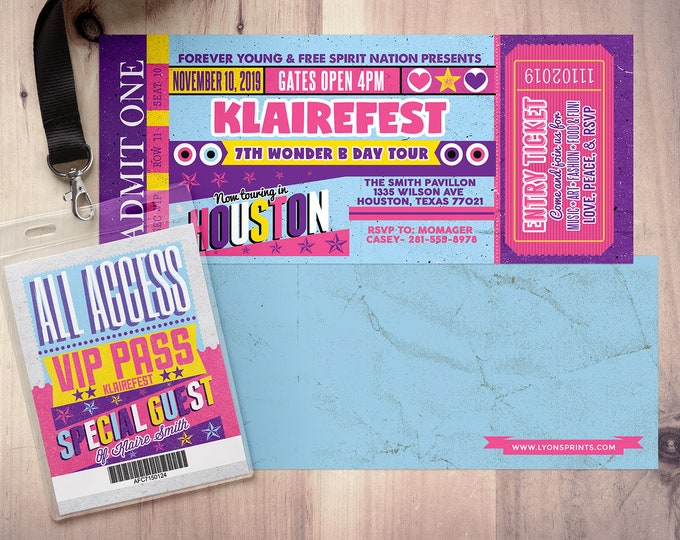 Pop star, Rock Star concert ticket birthday party invitation- Music invitation, rockstar party, pop star, karaoke party, Glow party, invite