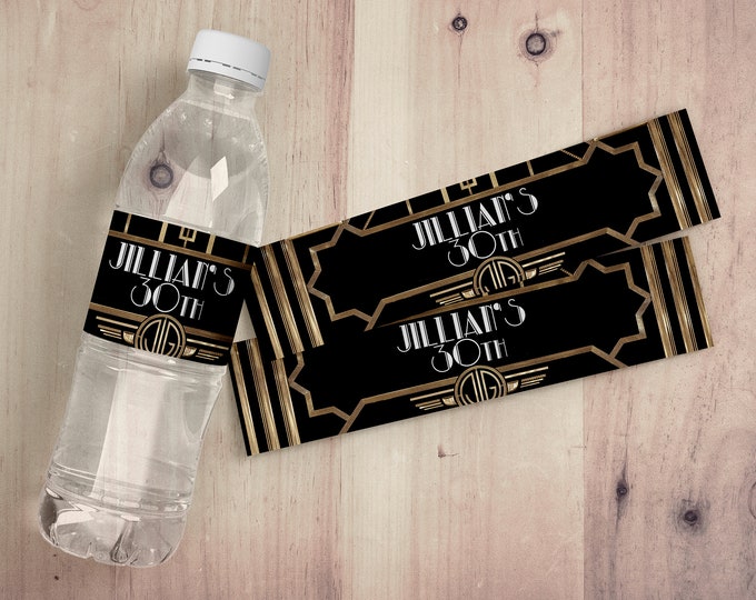 Custom water Labels, party decor, party decorations, party supplies, birthday party, wedding,Great Gatsby, Roaring 20's, flapper