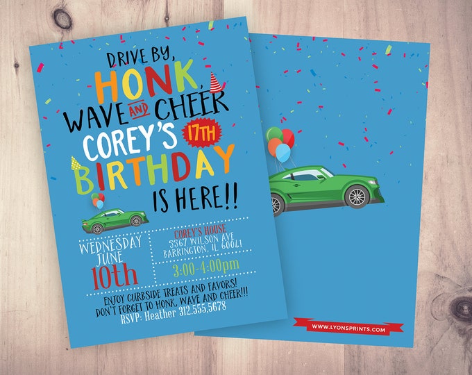 Drive by birthday parade invitation,  social distancing drive-by birthday party invite, car birthday parade, quarantine party, digital file