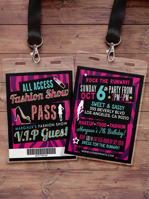 Rock the Runway, ticket birthday party invitation- popstar invitation- rockstar party, fashion birthday, zebra print, high fashion, runway Il_570xn