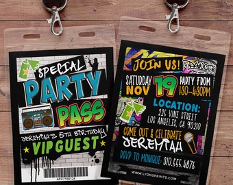 Hip Hop, Swagger, VIP PASS, backstage pass, Vip invitation, birthday invitation, pop star,Graffiti, birthday,90's party, Digital files