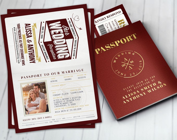 Wedding passport invitation, couples shower, wedding shower, travel, travel party, wedding invitation, save the date, Digital files only