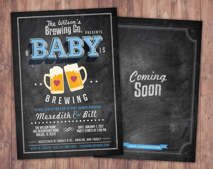 Coed baby shower invitation, Beer baby shower invitation,  couples baby shower, girl baby shower, boy baby shower, Rustic, Printable