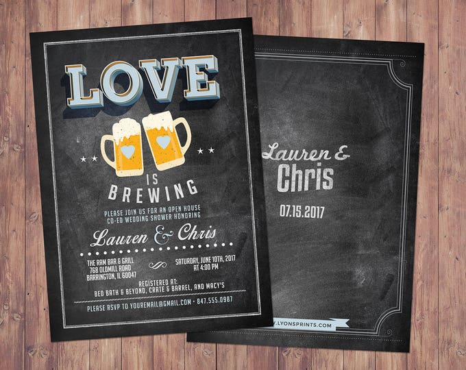 Coed bridal shower invitation- Beer bridal shower invitation- couples bridal shower - bridal shower- Beer and BBQ, love is brewing