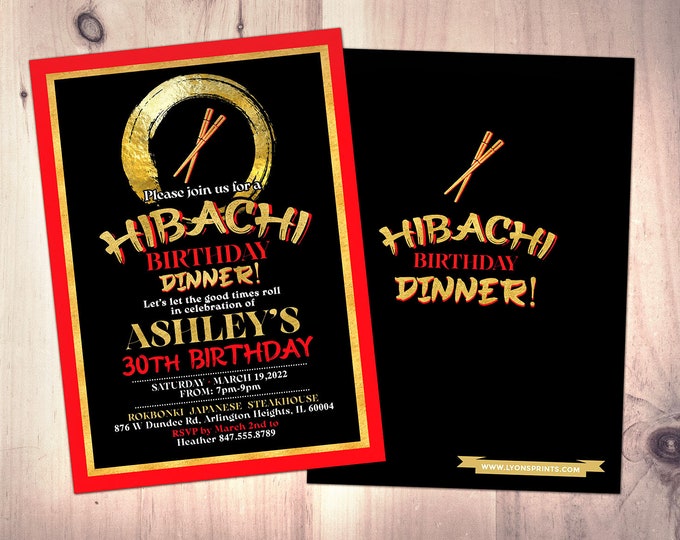 Hibachi party Invitation, Hibachi Birthday Invitation, Japanese Restaurant Party, Hibachi Party, Hibachi Shower, Japanese invite, Japan