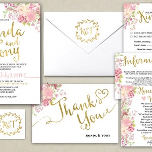 Floral, rustic, BOHO, Wedding Invitation Printable, Kraft,Wedding Invitation Suite, RSVP, monogram, info card, hand lettered typography