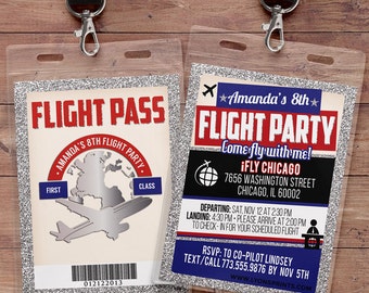 Flying, VIP Pass, flight pass, invitation, birthday invitation, travel birthday party travel party, flying party, airplane, vintage