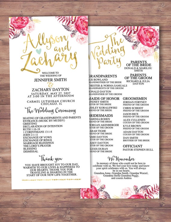 Natural Boho Printable Wedding Program Elegant Wedding Program