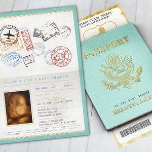 Invitation de fête de naissance PASSEPORT et BILLET ! Coed baby shower invitation-voyage baby shower invitation-couples baby shower