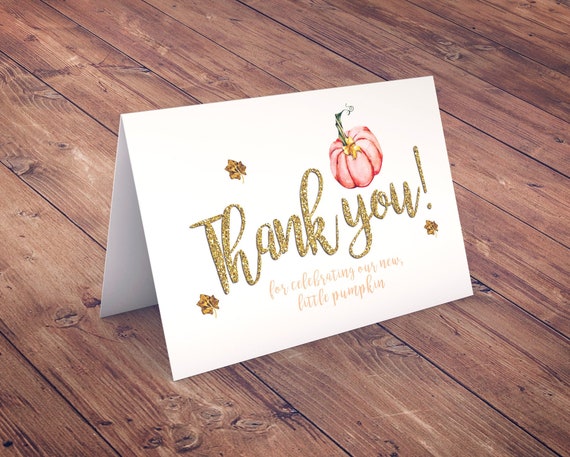 Little Pumpkin Baby Shower, thank you card, pumpkin baby shower, fall baby shower, pumpkin watercolor, greeting card Il_570xn