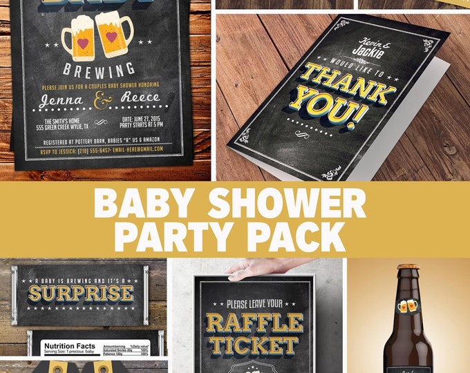 Party pack, party decorations, Coed baby shower invitation, Beer baby shower invitation, girl baby shower, boy baby shower, baby is brewing