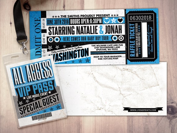 ROCK STAR concert ticket baby shower invitation-Coed baby shower invitation- Rock baby shower- couples baby shower - digital files Il_570xn