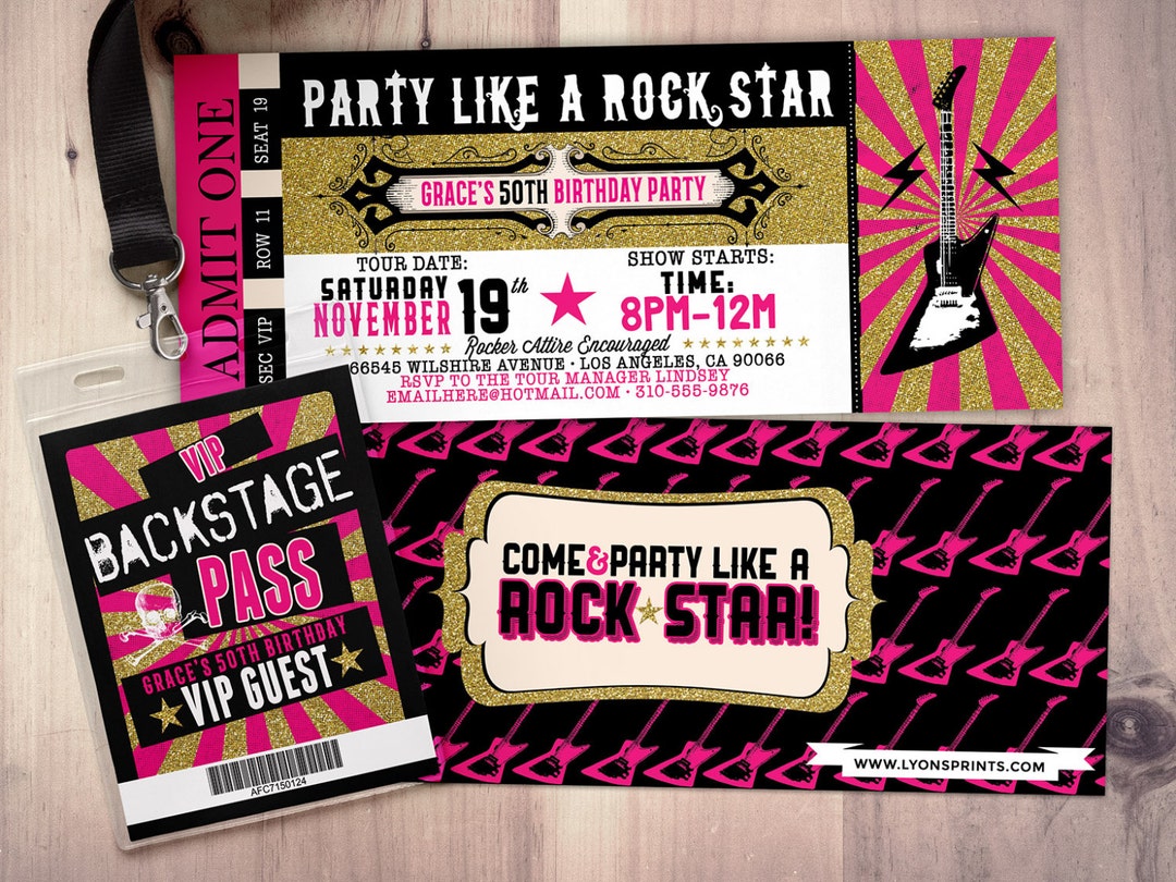 ROCK STAR Concert Ticket Birthday Party Invitation- Music Invitation ...