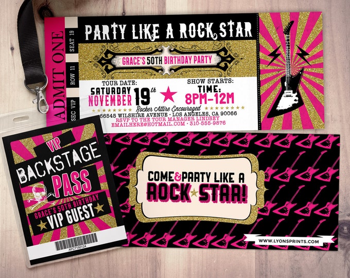 ROCK STAR concert ticket birthday party invitation- Music invitation- printable, rockstar party, pop star, karaoke party, hip hop, invite