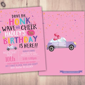 Drive by birthday parade invitation, social distancing drive-by birthday party invite, car birthday parade, quarantine party, digital file PINK-GRAPHIC