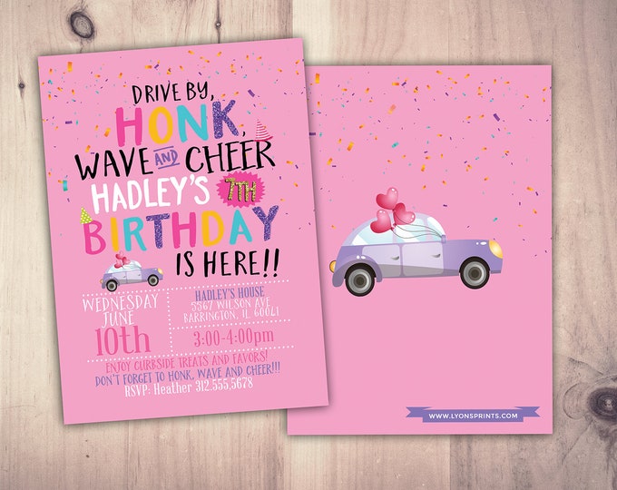 Drive by birthday parade invitation,  social distancing drive-by birthday party invite, car birthday parade, quarantine party, digital file