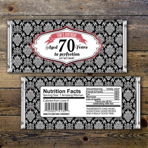 Birthday Candy Bar Wrappers Gold, Silver Adult Milestone Favors 30th, 40th, 50th, 60th, 70th, 80th Any Age, vintage, party favor, gift image 1