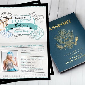 ANY AGE, 40th, 30th, 50th, 60th birthday invitation, travel invitation, destination, passport invitation, travel theme,Digital files