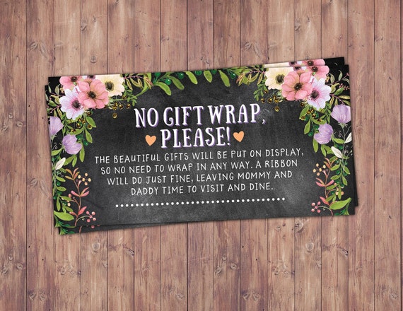 No gift wrap insert request, Floral, rustic, BOHO, BabyQ, chalkboard, Co-ed Baby Shower, BBQ, babyq, baby boy, baby girl, shower game Il_570xn