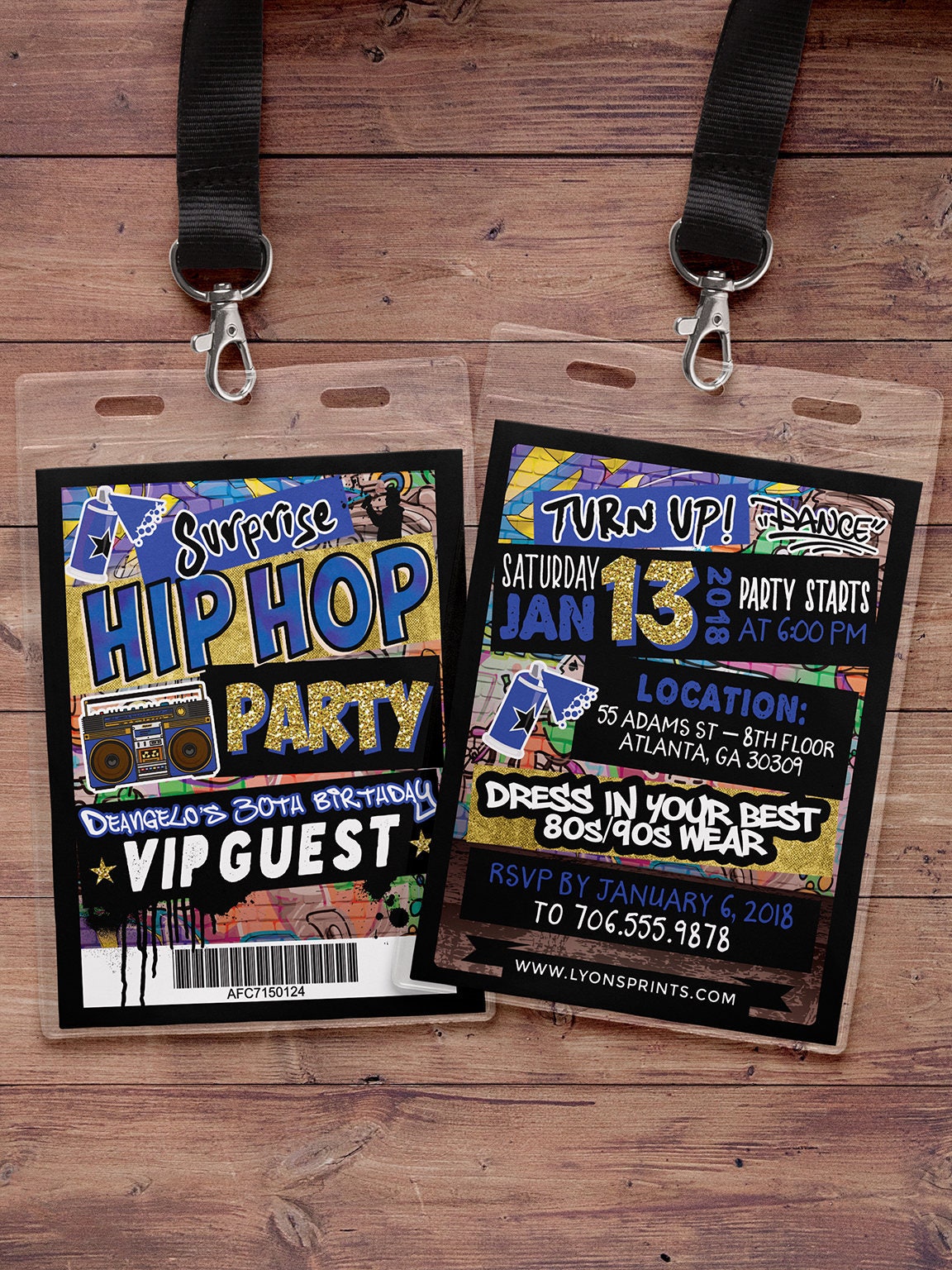 Hip Hop, glow party, VIP PASS, backstage pass, Vip invitation, birthday invitation, pop star, lanyard, Graffiti, birthday, neon, 90's party