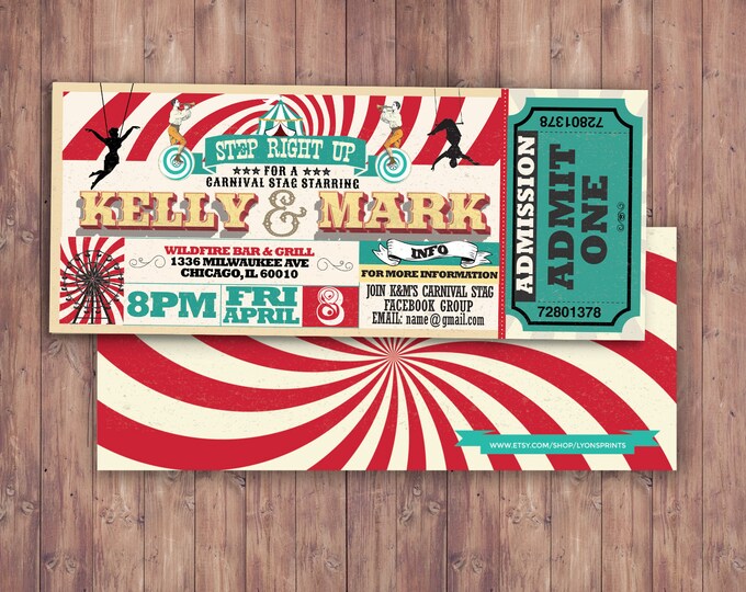 CIRCUS wedding, Invitation, Carnival invitation, -wedding invitation, graduation party, school dance invitation, birthday, baby shower