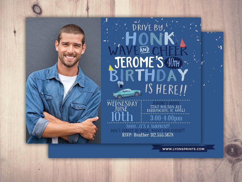 Drive by birthday parade invitation, social distancing drive-by birthday party invite, car birthday parade, quarantine party, digital file DARK-BLUE-PHOTO