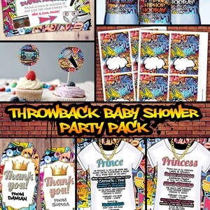 Fresh Prince, Baby Shower, Hip Hop, 90s throwback party, baby shower invitation, Graffiti, cupcake topper, food tent, diaper raffle, tags